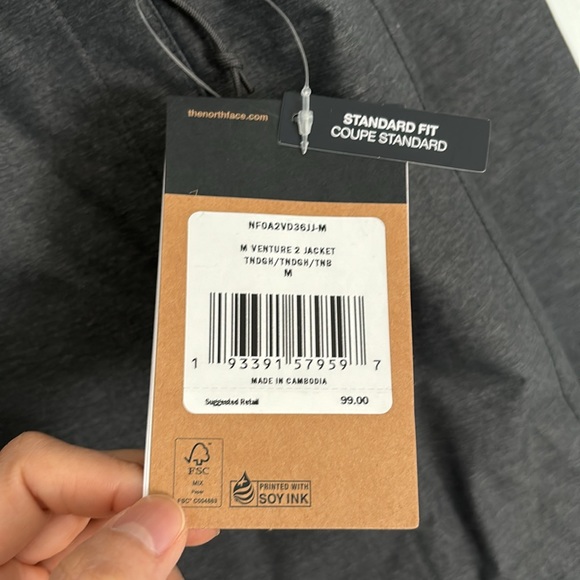 THE NORTH FACE Men’s Venture 2 Waterproof Hooded Rain Jacket Dark Grey Heather M - Picture 5 of 5